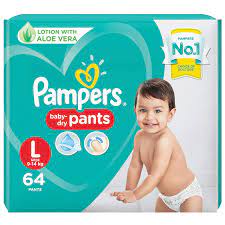 PAMPERS BABY DRY LARGE PANTS 64n                